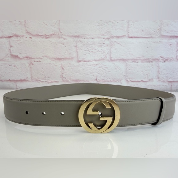 Gucci Accessories - Authentic Gucci Gray Interlocking G Leather Belt Gold Buckle 546386 85/34